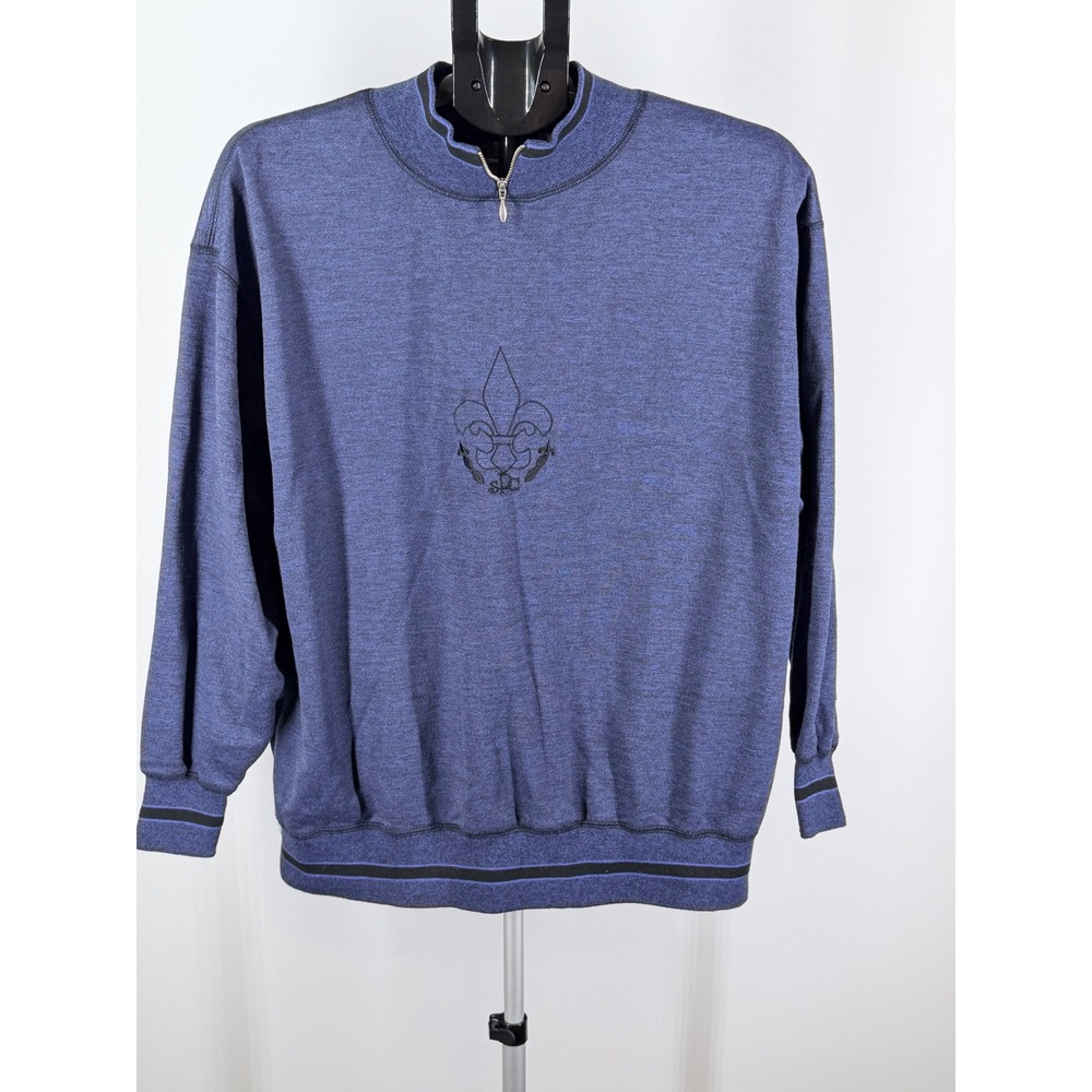Paris Sport Club Mens Blue Fleur-De-Lis Quarter Zip Sweatshirt Vintage L